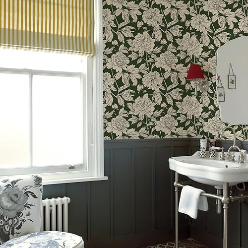 Miniatura 5 de Simon&Siff Papel pintado de flores verdes y blancas para despegar y pegar, mural de pared clásico floral, impermeable, para armarios, vinilo