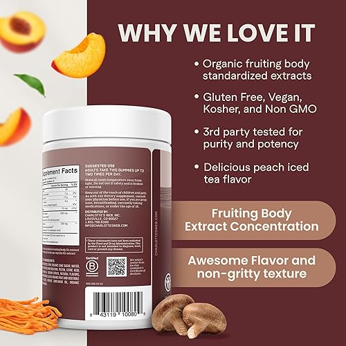 Miniatura 4 de Charlotte's Web Gomitas de hongos de apoyo energético con hongos Cordyceps y Shiitake, suplementos energéticos sin cafeína, gomitas de hongos