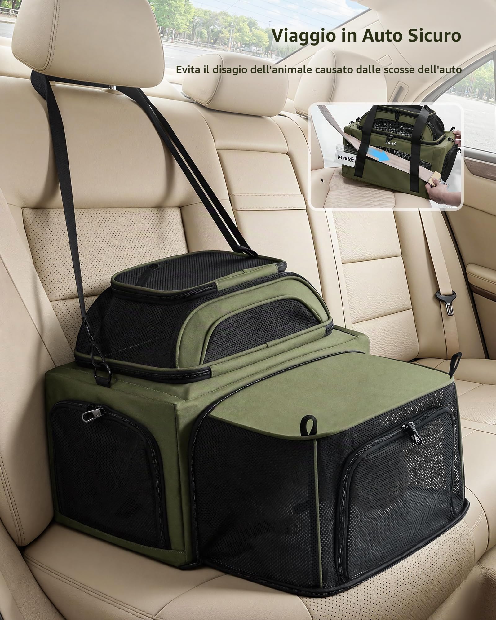 pecute Trasportino per gatti con tappetino impermeabile per pipì, borsa per gatti espandibile superiore e laterale, trasportino per cani extra stabile, borsa in tessuto a rete traspirante per animali