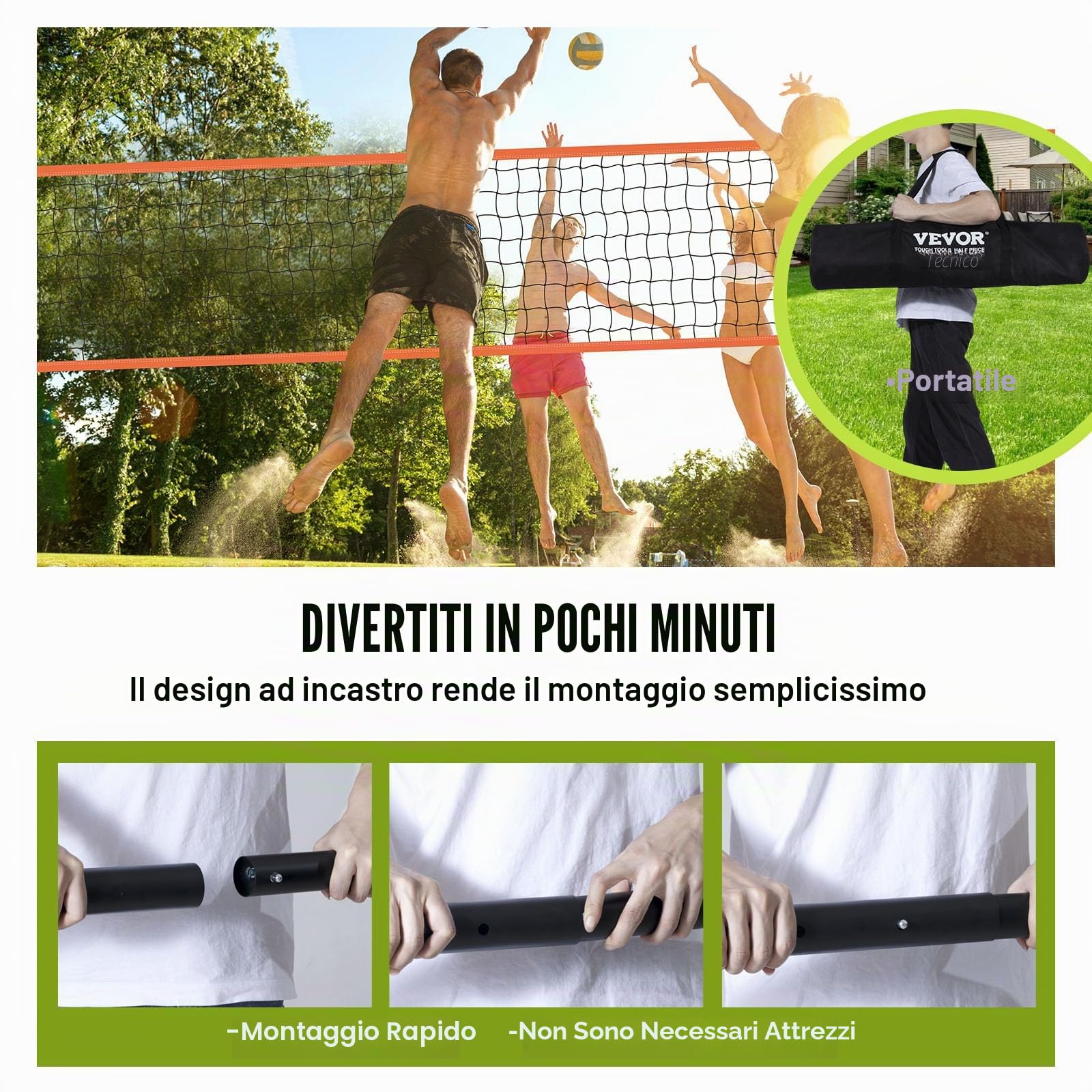 VEVOR Sistema di Rete da Pallavolo - Pali in Alluminio Unisex Adulto