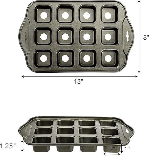 Miniatura 2 de Tosnail Paquete de 2 mini moldes para tartas de queso de 12 cavidades con parte inferior extraíble, moldes para brownie de todos los bordes, molde
