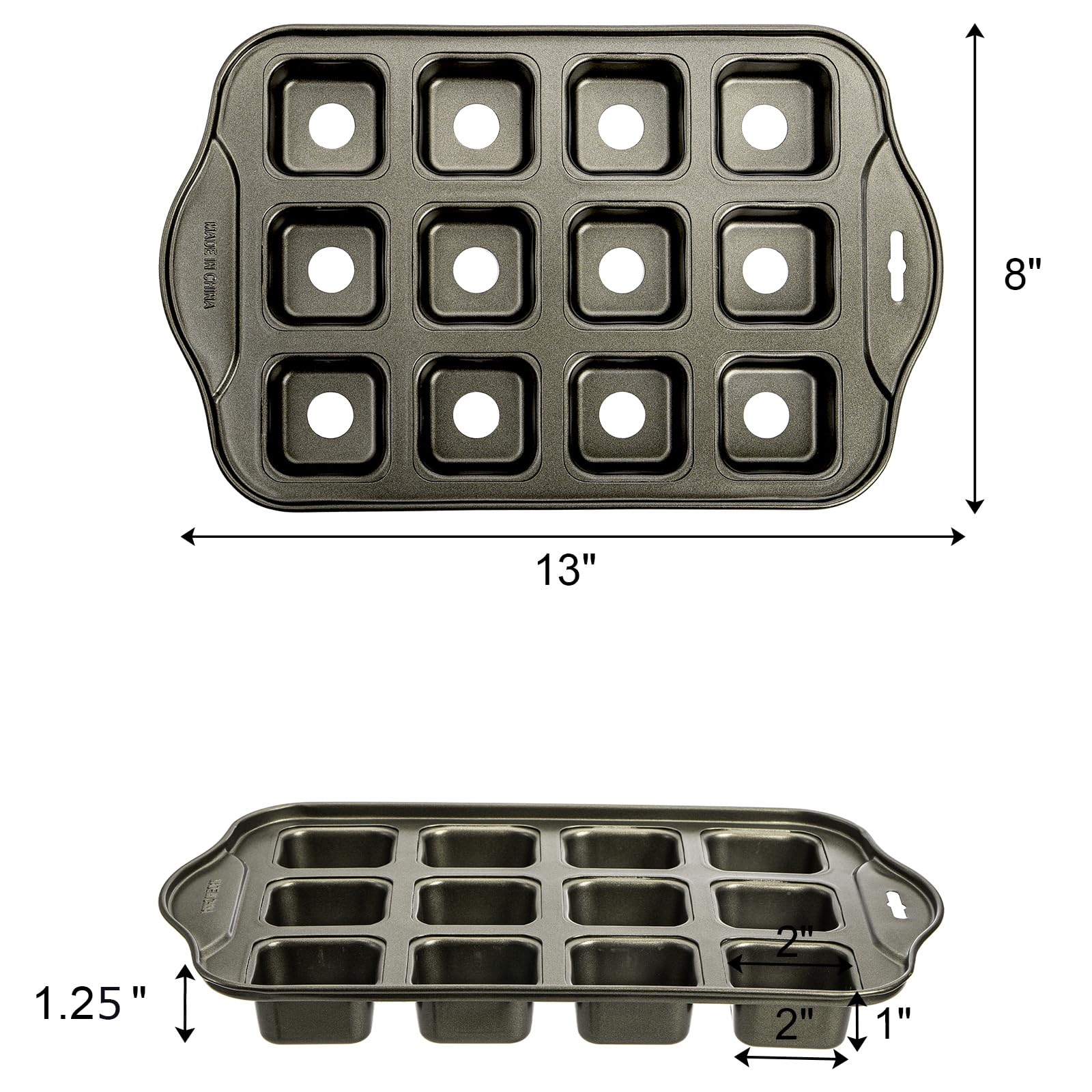 Tosnail Paquete de 2 moldes para tartas de queso de 12 cavidades con fondo extraíble - Cuadrado