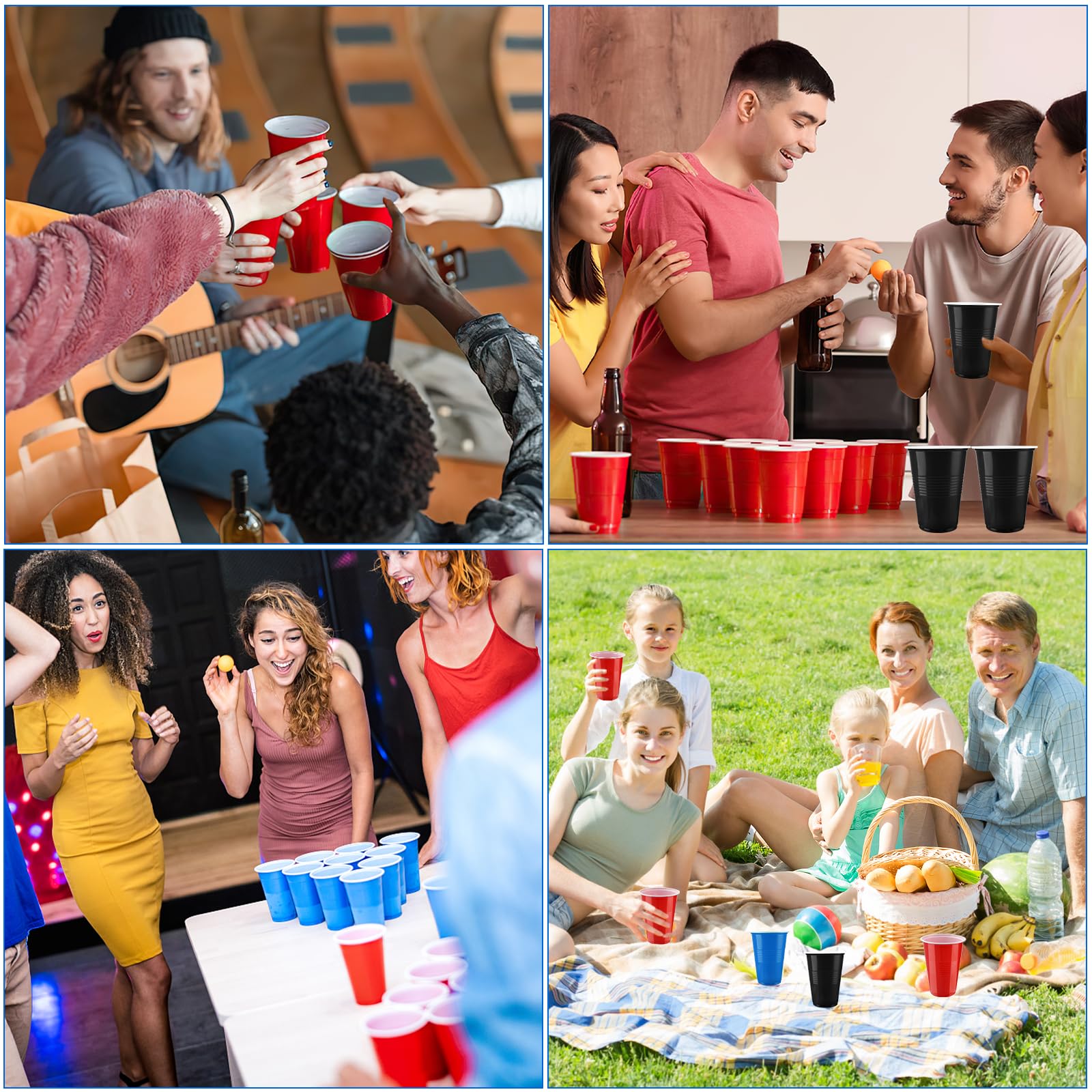 Sprifityy Beer Pong,100 Pezzi 500ml Bicchieri Beer Pong e 12 Pezzi Palline da P ing Pong,Bicchieri di plastica riutilizzabili,per Giochi di bevute, Feste, Compleanni, Matrimoni, Campeggio