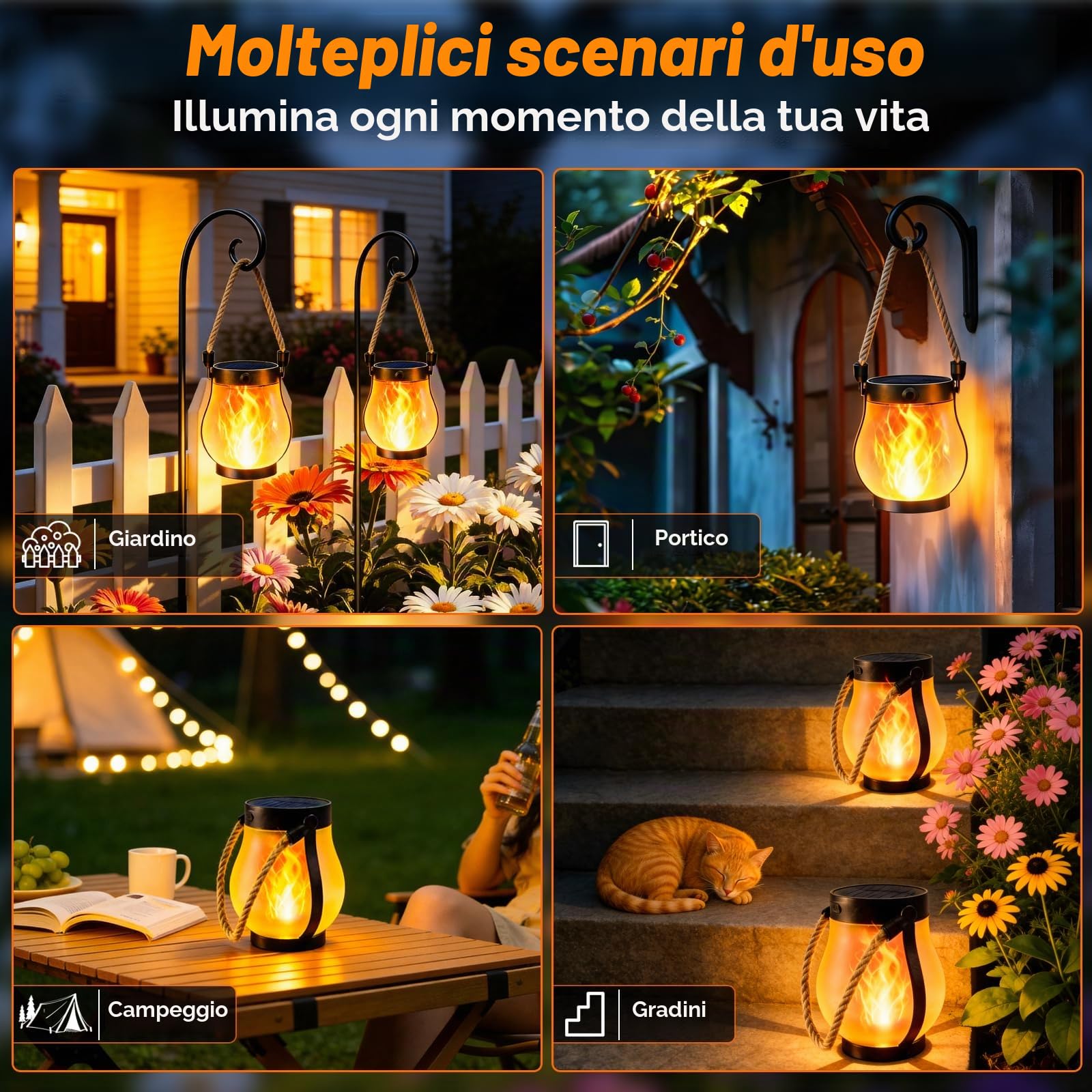 2 Pezzi Luci Solari da Giardino Effetto Fiamma 22 LED, Torce Solari da Esterno Impermeabili IP65 con Danza Fiamma Realistica, Illuminazione Solare Automatica Dusk to Dawn per Patio Vialetto Prato