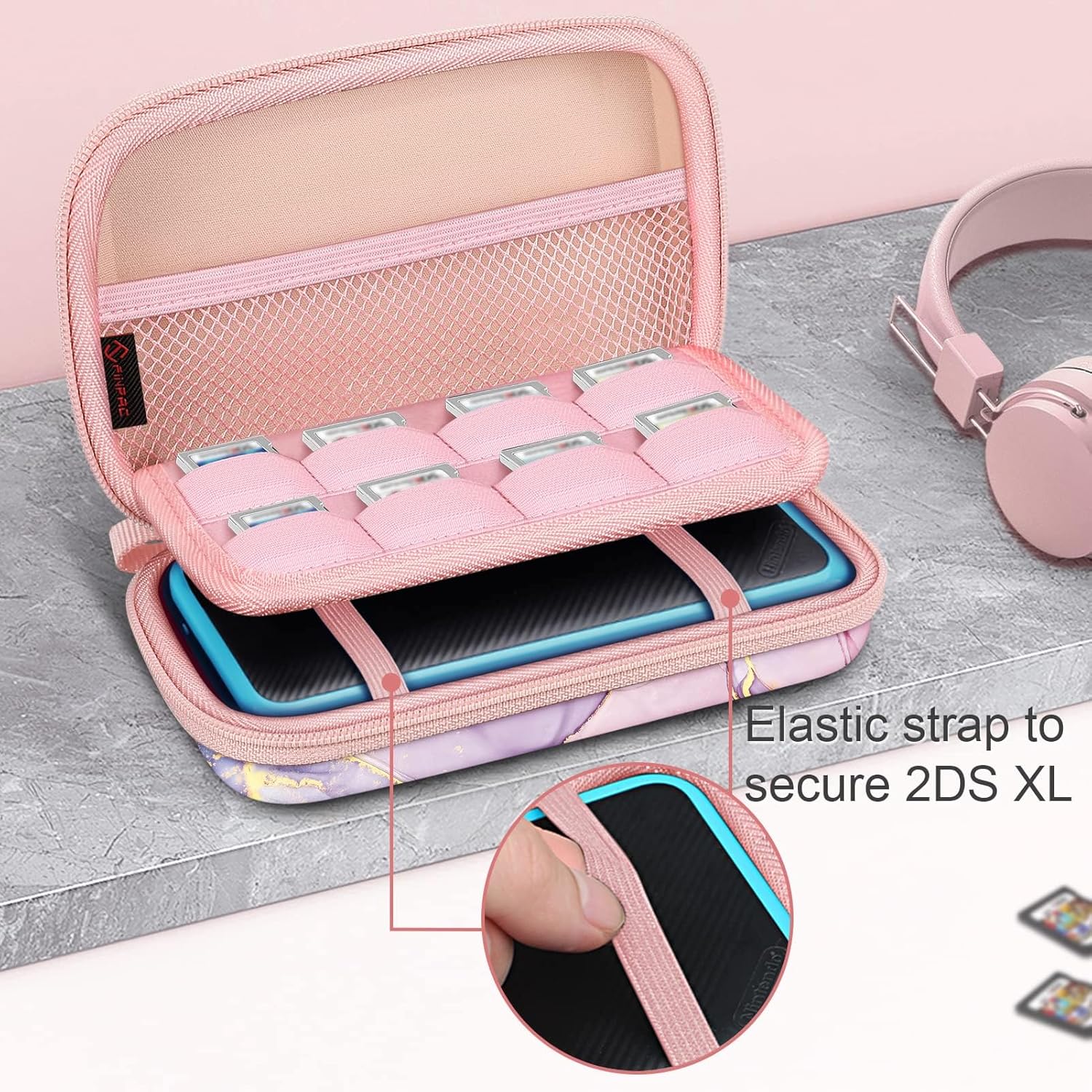 Fintie Carrying Case for Nintendo New 2DS XL LL/New 3DS / 2DS / 3DS XL LL, Protective Hard Shell Portable Travel Cover Pouch with Game Card Slots & Inner Pocket, Dreamy Marble - Image 5