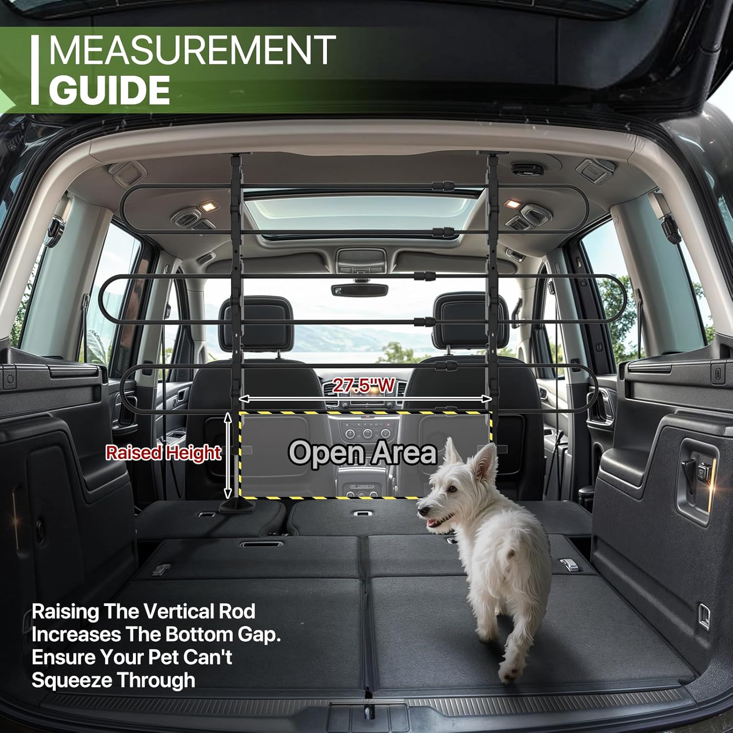 Magshion Adjustable Dog Barrier, Pet Gate Vehicle Back Seat Divider Universal for SUVs, Cars, Trucks & Minivans, 34''-60'' Wide, 30''-50'' Tall, Strong Metal Tubing & Easy Install, Black