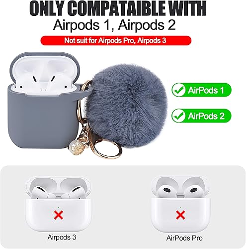 Miniatura 7 de Funda azul de Alaska para mujer, bonita funda diseñada para AirPods con pompones, funda protectora de silicona compatible con AirPods 12, accesorios