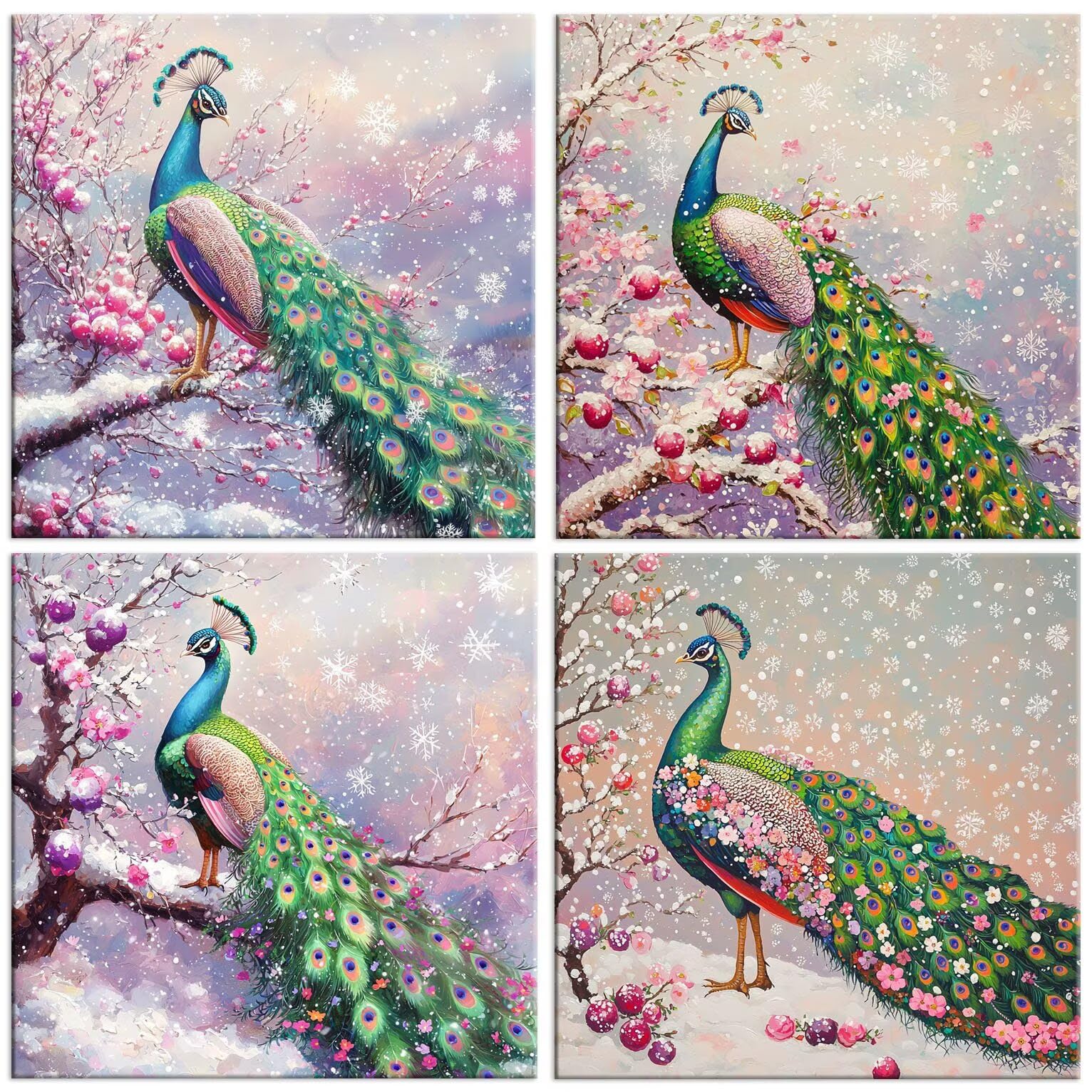 QIANLUOO Pfauen Diamond Paining, 5D Diamant Painting Bilder 60x60cm t-482 | 4 Pack Diamond Painings Erwachsene, 5D DIY Diamant Malerei Mosaikherstellung für Relaxation and as a Wall Deko Geschenk