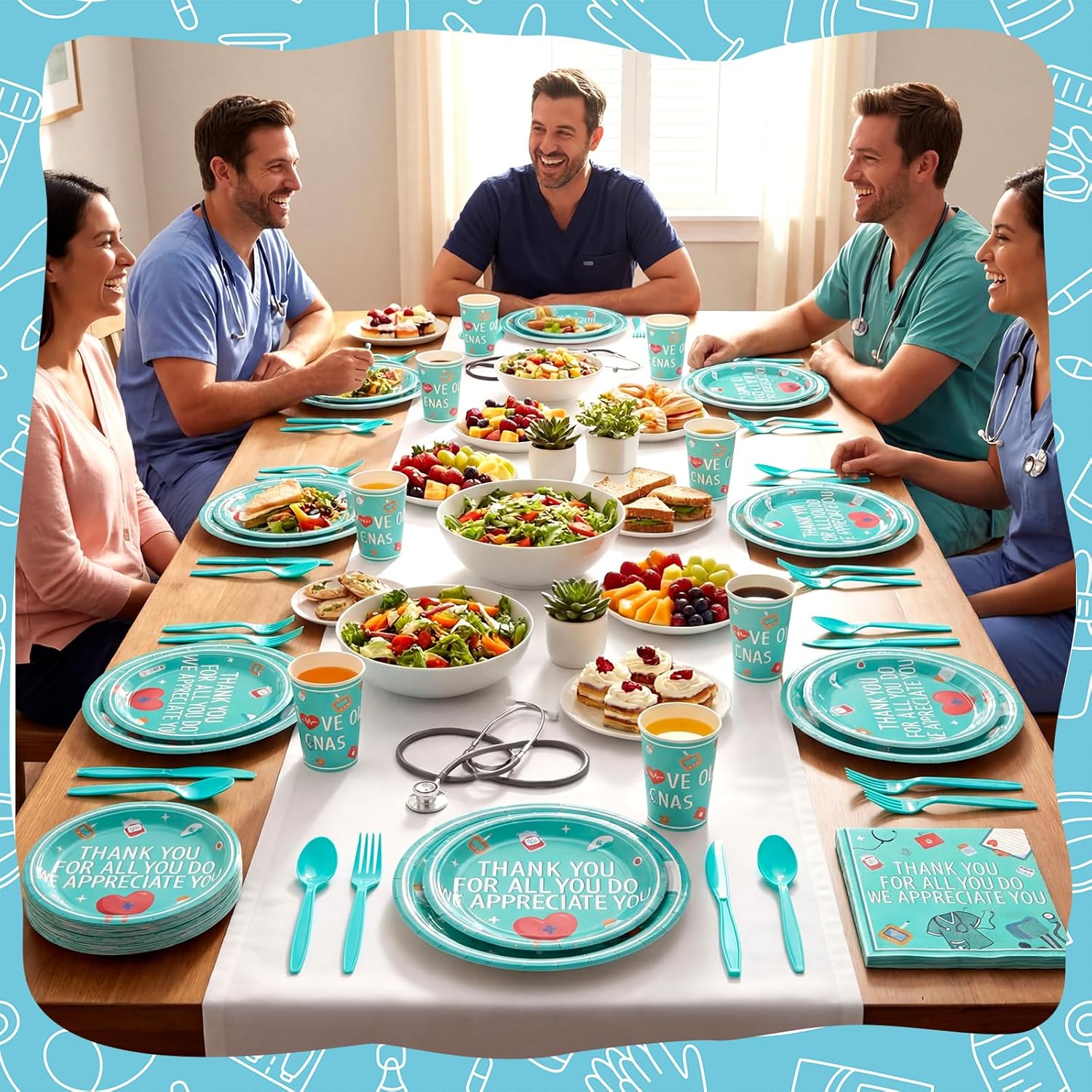 Mimorou 194 Pcs CNA Nursing Graduation Decorations Nurse Week Disposable Paper Tableware Set Happy CNA Week Party Supplies with Plates Cups Napkins for Nursing Assistant Party Supplies, Serve 24