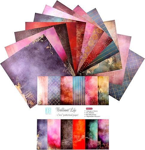Paquete de papel para álbumes de recortes de 12 x 12 pulgadas, papel de origami impreso con patrón vintage de vida brillante, papel de manualidades