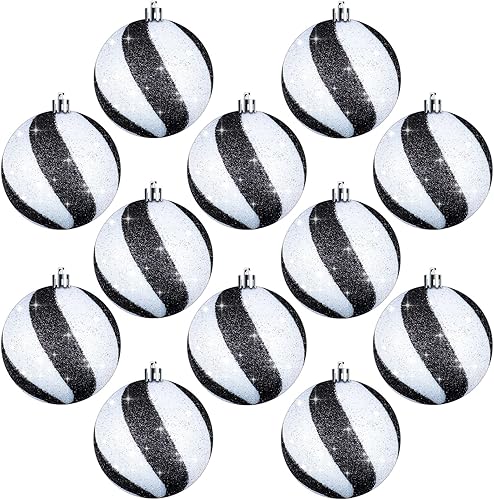 Miniatura 9 de Liliful 12 bolas de Navidad de 3.15 pulgadas, con purpurina, decoración de árbol de Navidad, adornos de Navidad pintados de plástico, adornos para