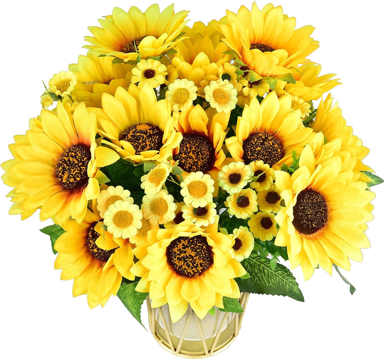 Artificial Flowers Fake Sunflowers, Artificial Sunflower Bouquet Yellow Flowers for Floral Table Centerpieces Arrangements Home Kitchen Office Decor (4)