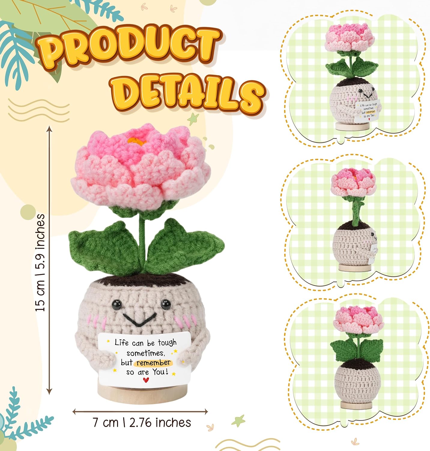 HEXMOZ Get Well Gifts for Women - Encouragement, Feel Better Soon, Cheer Up, Wellness, Inspirational, Christmas Ideas - Emotional Support Handmade Collectible Peony Doll Life is Tough - Desk Decor - Image 3