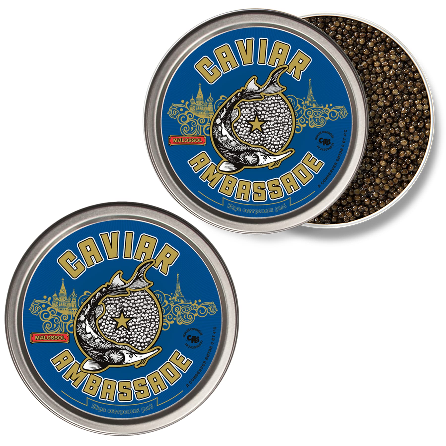 Caviar Baeri 2 x 100g - Origen Francia - Acipenser Baerii - Entrega Refrigerada - CAVIAR AMBASSADE