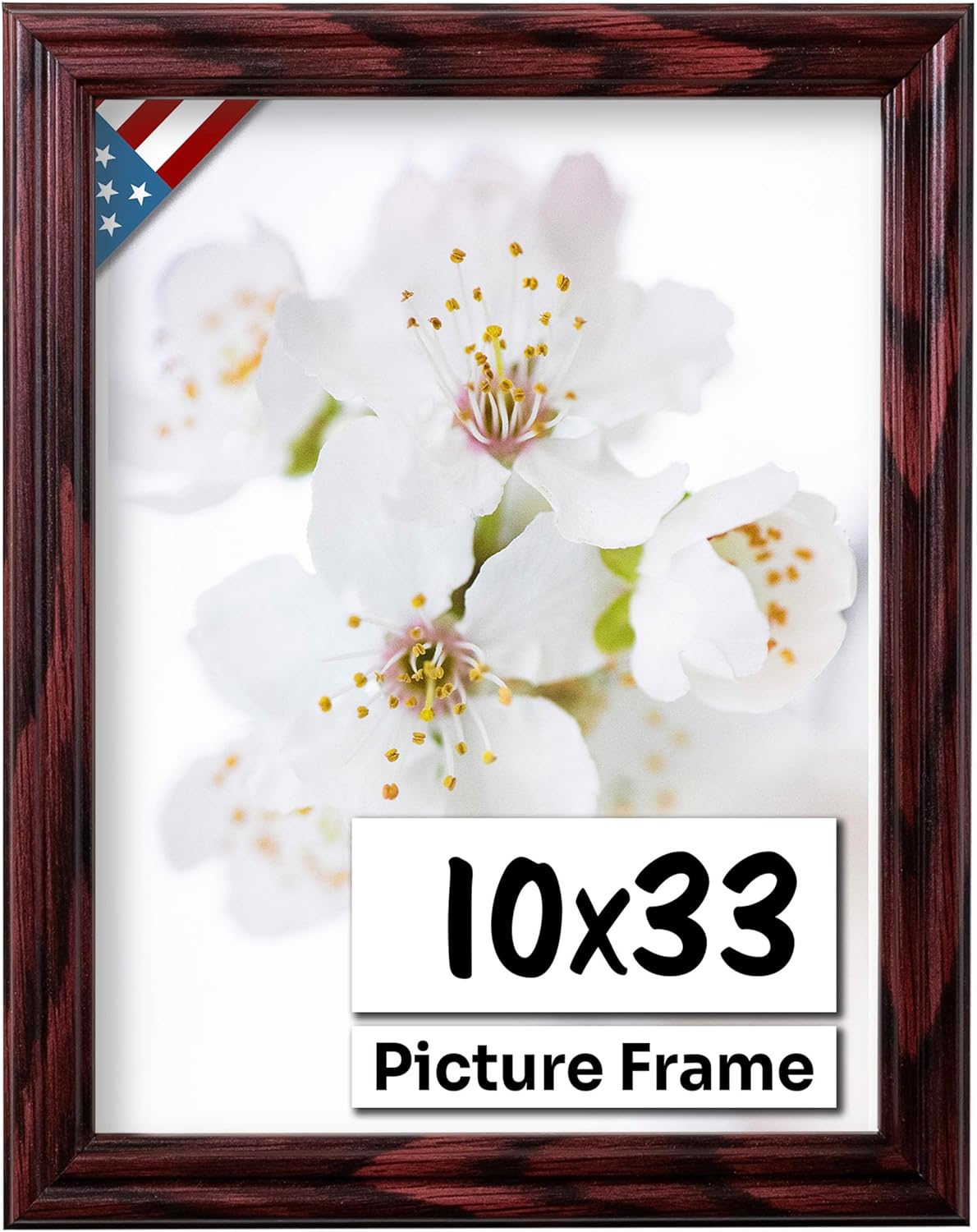 Cherry 10x33 Picture Frame .75" Inch Wide - Cherry Wall Decor Handmade Solid Wood Frames with Preinstalled Hangers and UV Blocking Plexiglass 33x10 Frame