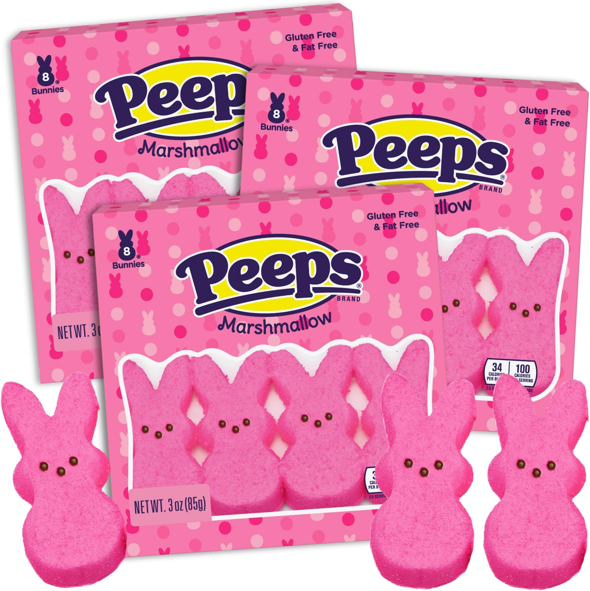 Peeps Candy Marshmallow Bunnies, Bunny Shaped Treats Bulk Easter Bundle Basket Stuffer Kit (Pack of 3) (Pink)