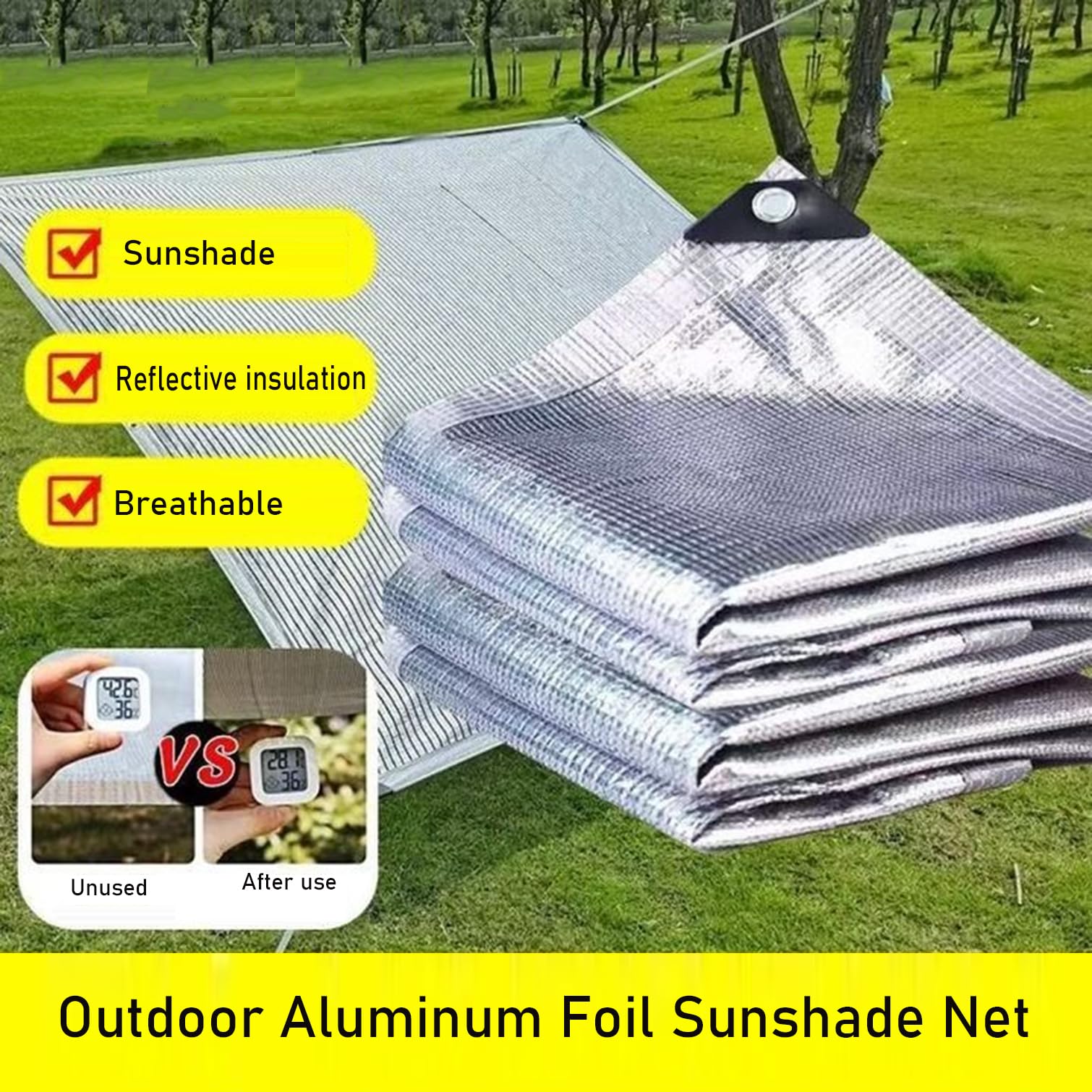 Tissu rafraîchissant à 99 % en aluminium réfléchissant UV pour serres, jardins, terrasses, voitures et abris avec œillets (600 cm x 700 cm)