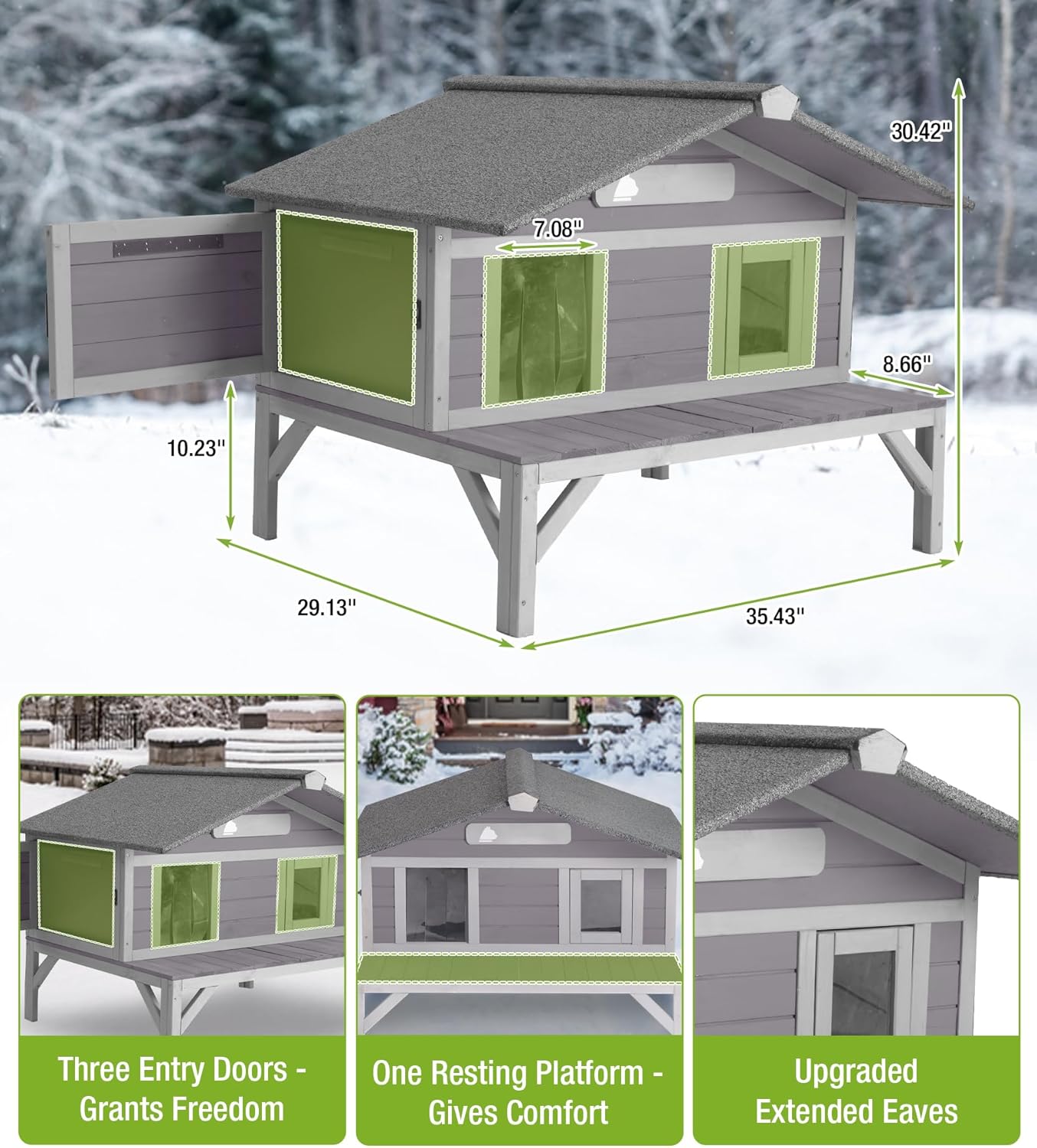 GUTINNEEN Heated Cat House for Outside, Outdoor Cat House Insulated with Electric Heating Blanket, Bite-Resistant Wires, Weatherproof Feral Cat Shelter for Winter - Grey
