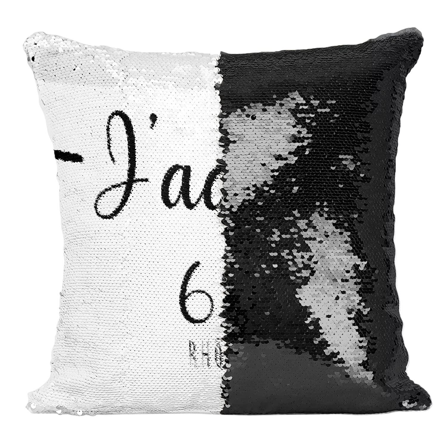 Coussin Sequin Noir J'adore 69 pour Salon Moderne à Lyon
