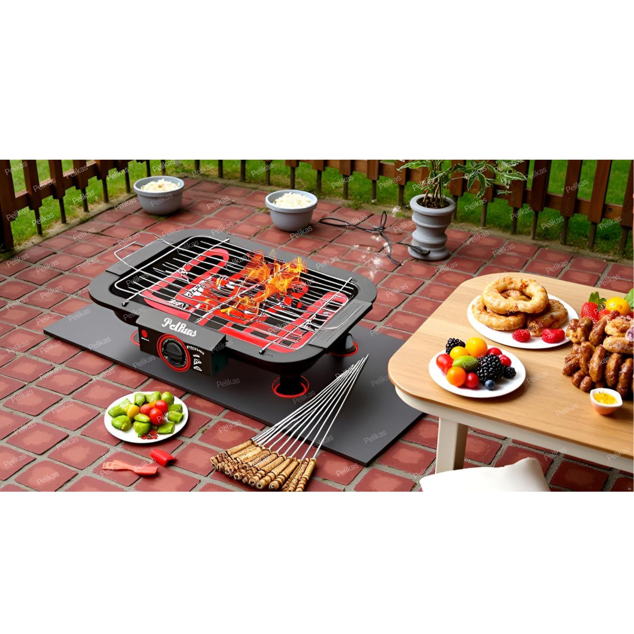 Electric Barbeque Grill 2000W Tandoori Maker Electric BBQ Grill Set Indoor Outdoor Non-Slip Feet Barbeque Set for home BBQ Griller for Fish, Paneer Tikka, Non-Veg Grilled, Kabab (Barbique)-image-38