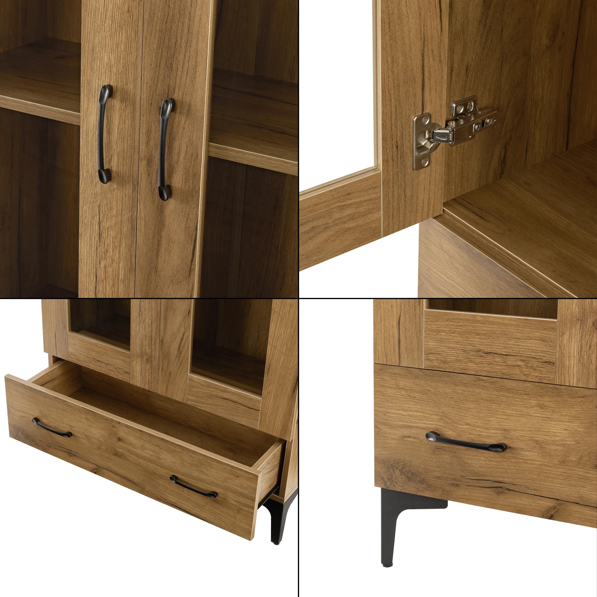 [en.casa] Vitrina Søndersø Aparador para salón Mueble Auxiliar para Comedor Oficina con Estante Cajón 2 Puertas de Cristal Aglomerado 115 x 70 x 31 cm - Efecto Roble y Negro