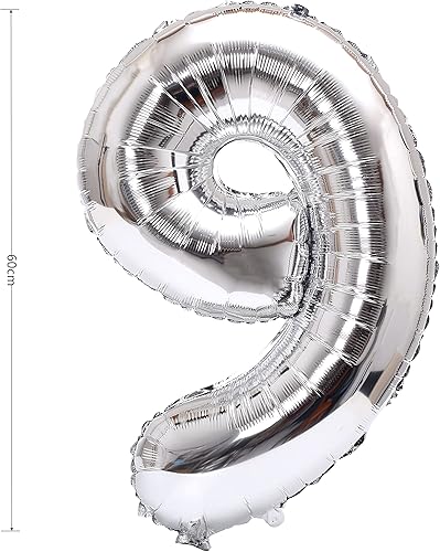 Miniatura 3 de YPSelected Globo de aluminio grande de 32 pulgadas con número de helio, cumpleaños, boda, fiesta, 0-9 (plateado, 9)