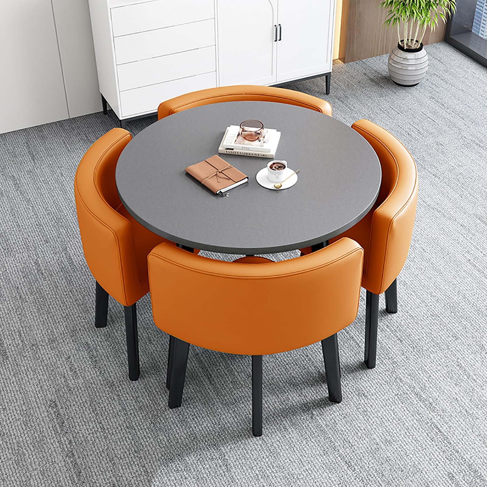 AYCDL Round Dining Table Set with 4 Chairs 80cm SpaceSaving Furniture Combo for Dining Rooms Cafés and Small Spaces – Stylish and Modern Design,C-Einheitsgr??e