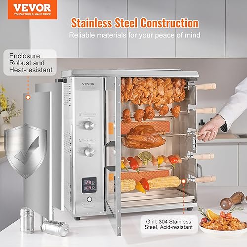 Miniatura 2 de VEVOR Shawarma - Máquina de parrilla con 5 cuerdas de capacidad para barbacoa, máquina de cocina Shawarma de pollo con 2 quemadores, asador vertical