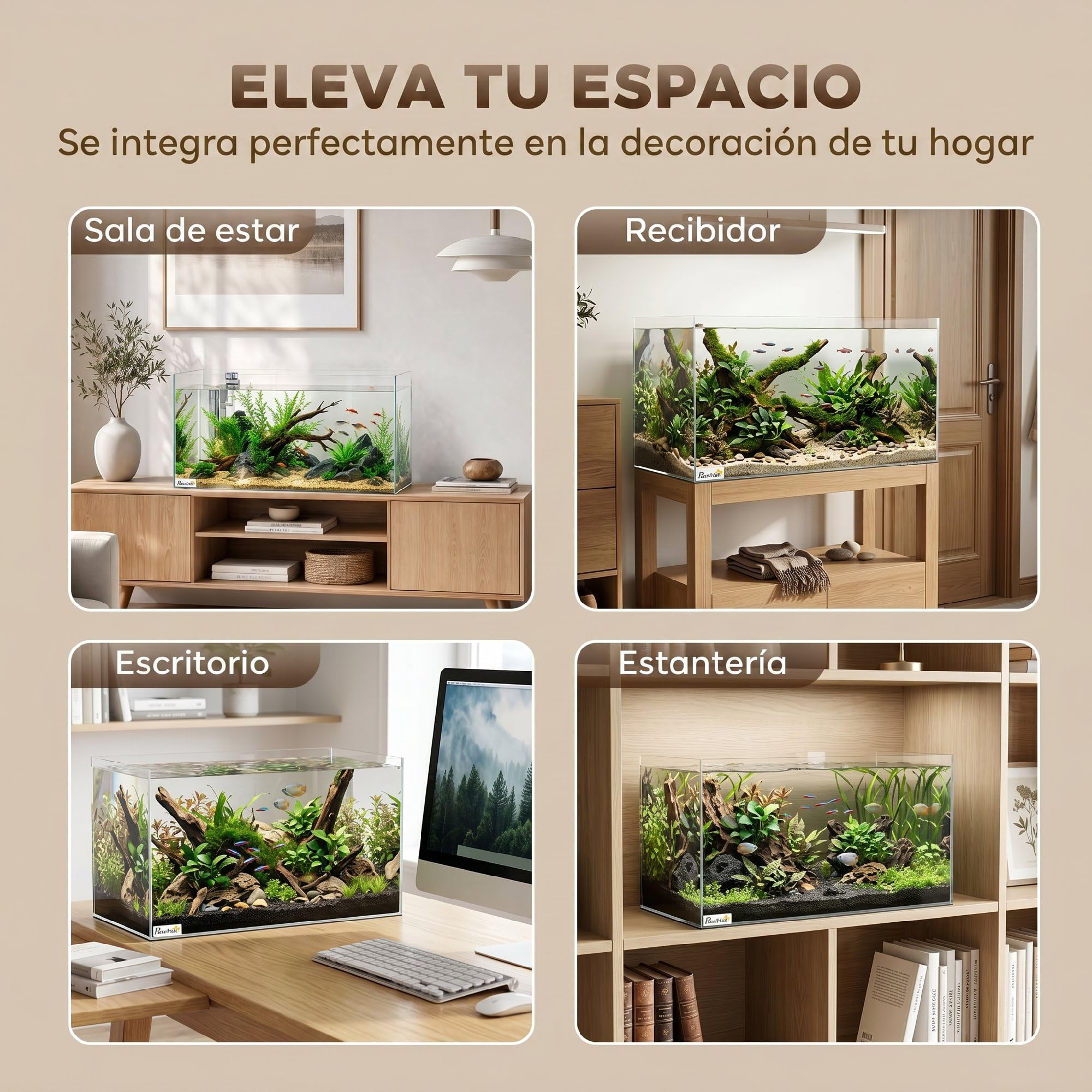 PawHut Acuario de Pecera 51 L con Alfombrilla Protectora Transparente | Pecera de Cristal, para Peces, Camarones y Tortugas