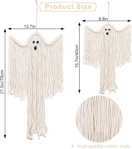 Miniatura 2 de Decoración de pared de fantasma de macramé de Halloween, juego de 2 fantasmas colgantes de pared, decoraciones de fantasmas bohemias de Halloween,