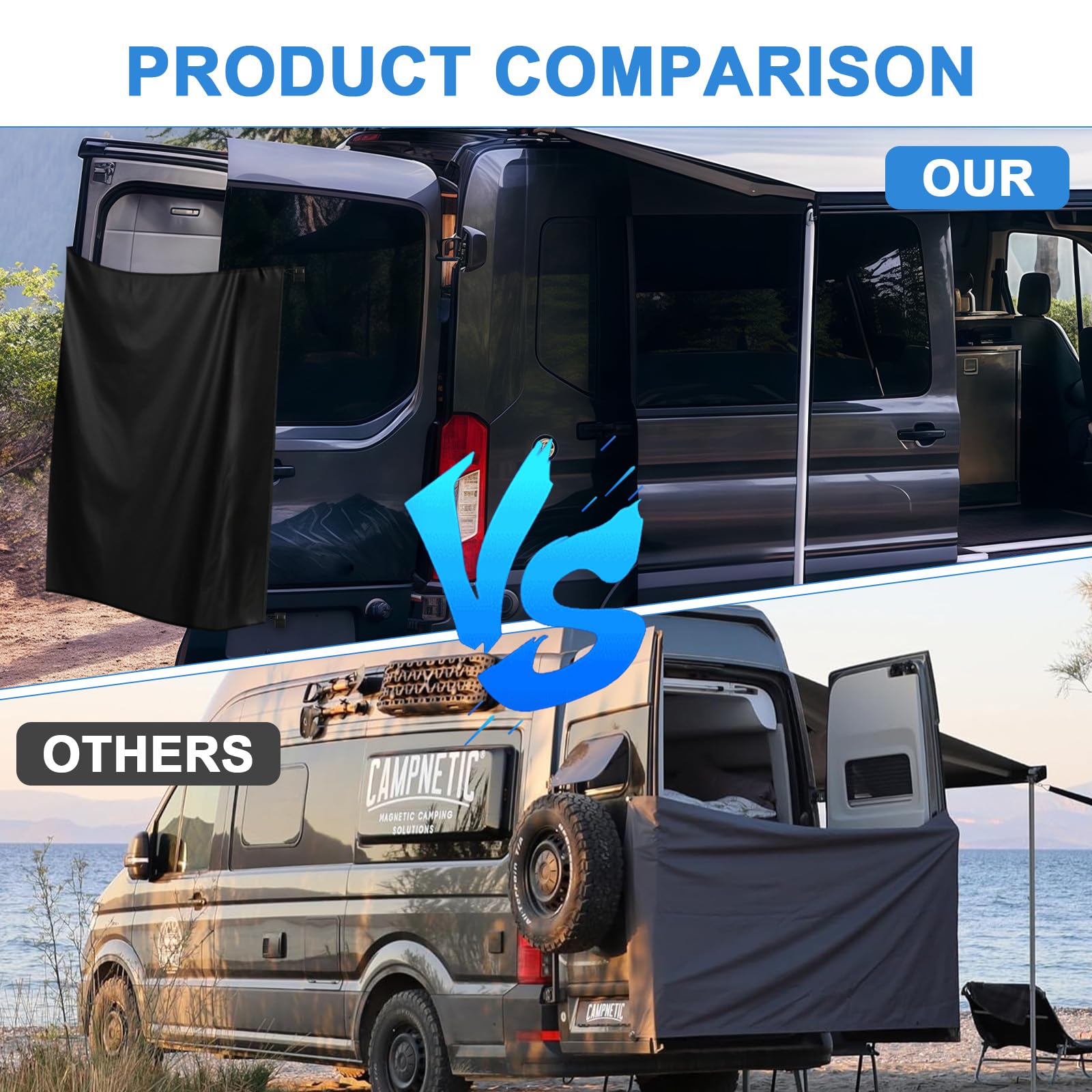 Schwarzer Duschvorhang für Wohnmobile, LKW, Wohnmobil, Hecktür, für Mercedes-Benz Sprinter, Ford Transit, Ram Promaster Vans Quick Hooks Installation, Sichtschutz
