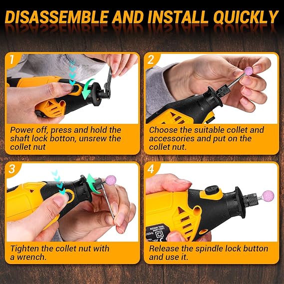 DEKOPRO Rotary Tool Kit, 1.5-Amp Corded Power Rotary Tools with 42 Flex Shaft, 6 Variable Speed, 8,000-35,000 RPM, 129 Pcs Accessories Kit for Cutting, Sanding, Grinding, Carving & DIY Projects