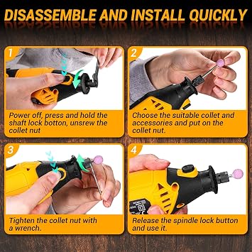 DEKOPRO Rotary Tool Kit, 1.5-Amp Corded Power Rotary Tools with 42 Flex Shaft, 6 Variable Speed, 8,000-35,000 RPM, 129 Pcs Accessories Kit for Cutting, Sanding, Grinding, Carving & DIY Projects