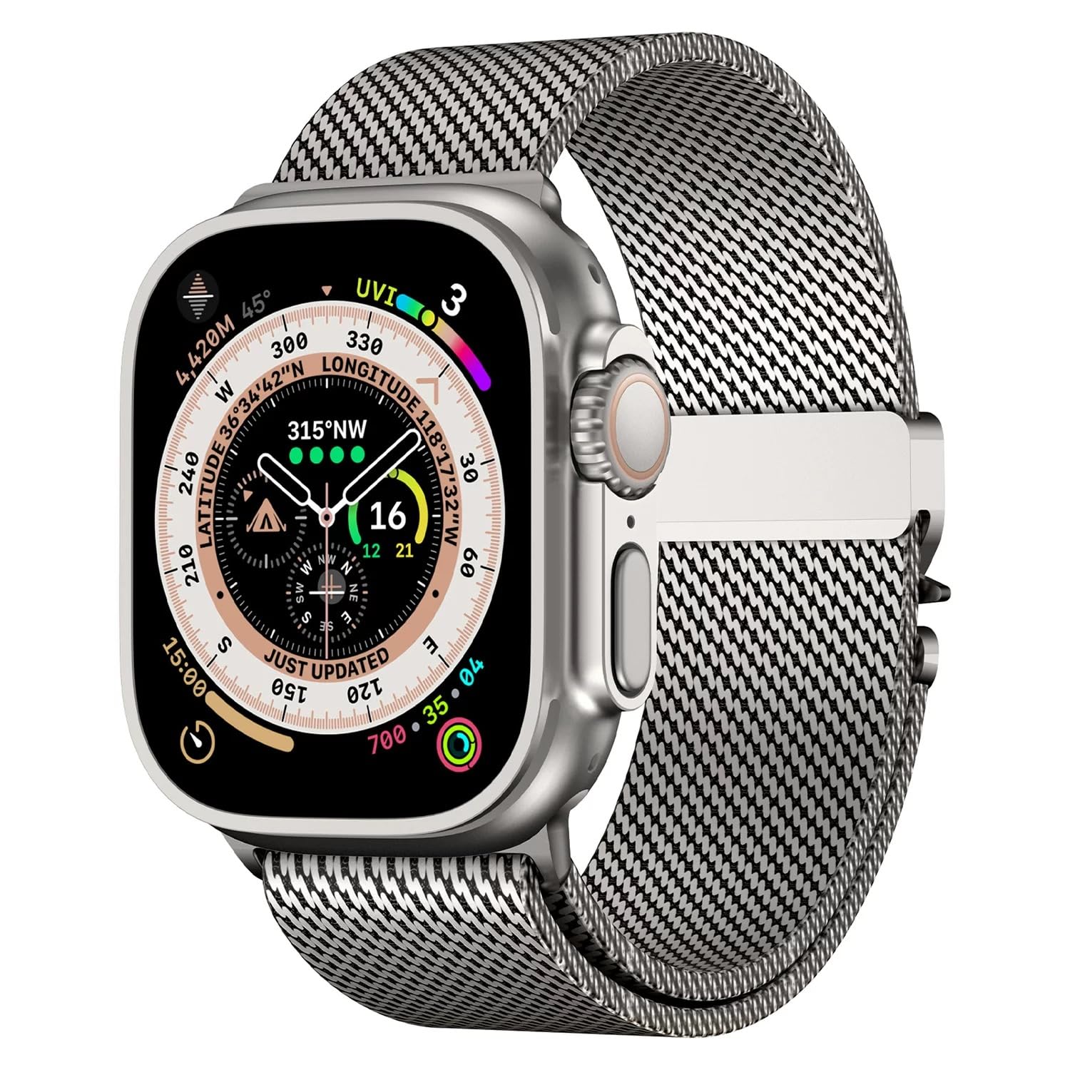 SRena MLNS cinturino per cinturino apple watch 49mm 46mm 45mm 44mm 42mm ultra 2 apple watch cinturino series 10 9 8 7 6 5 4 3 2 1 milanese originale acciaio in colore Argento Titanio