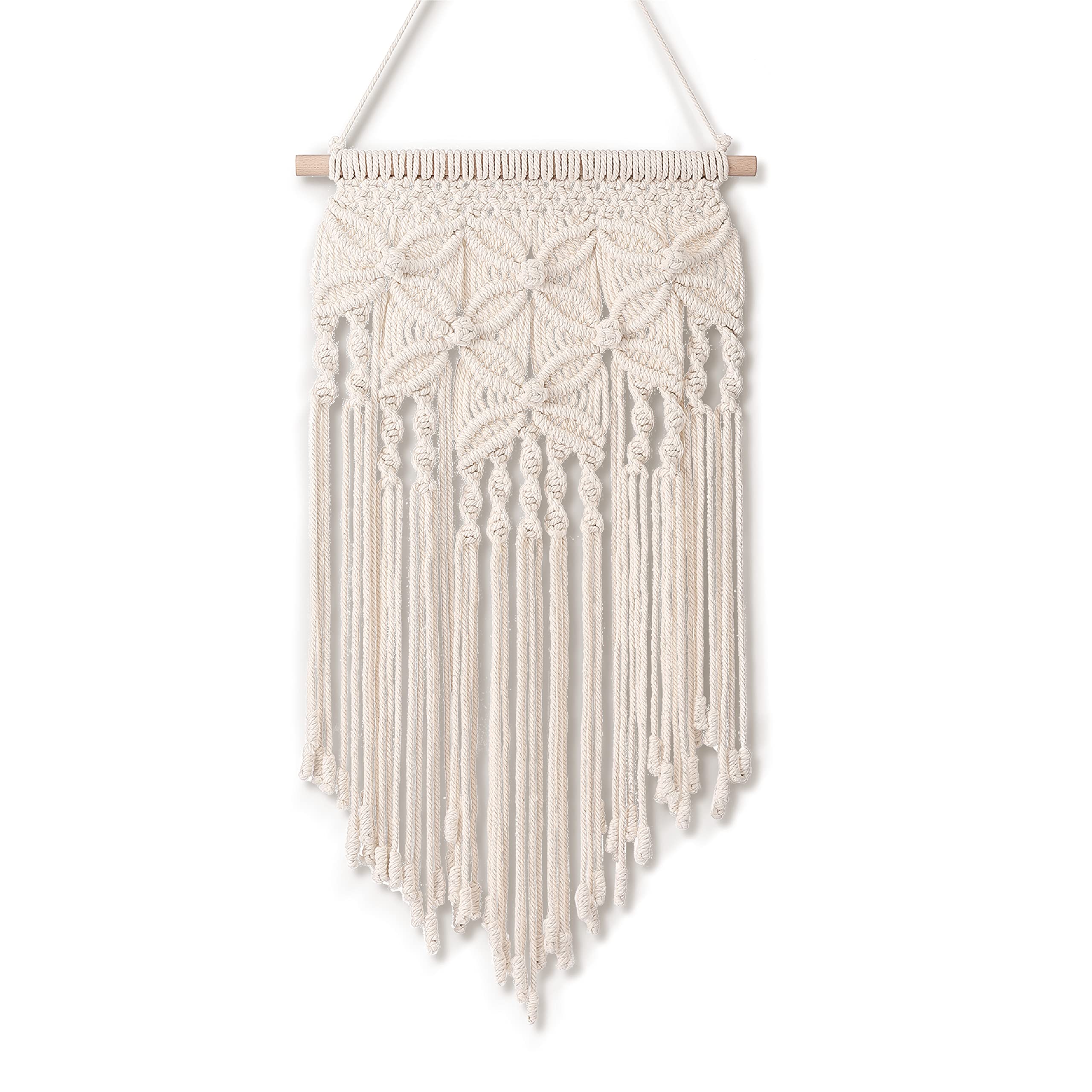 VUDECO White Boho Large Macrame Wall Hanging Inspired 12.6" x 26.3", Decor Art, for Living Room Bedroom, Chic Decor, Woven Tapestry Bohemian