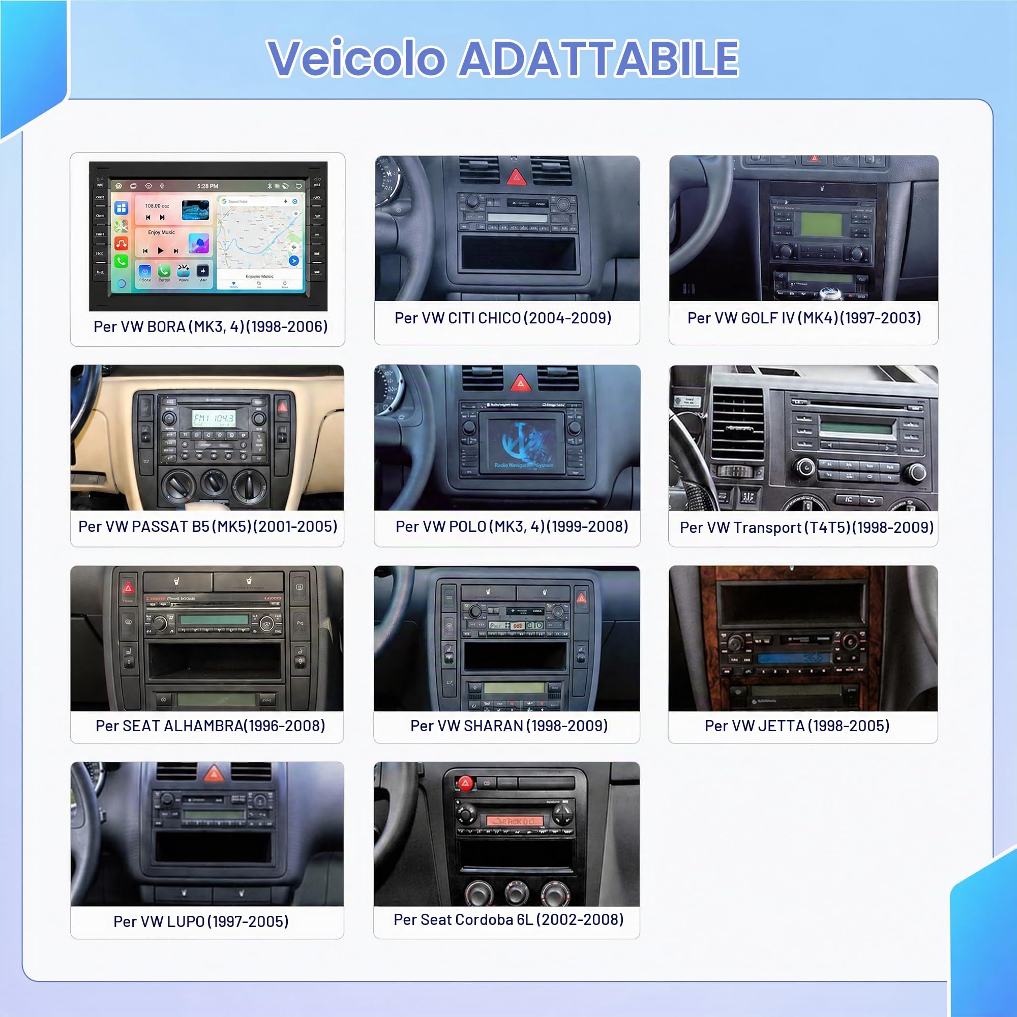 Hikity 4+64G Autoradio Android 9'' per VW Golf 4 T5 Polo Passat