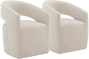 KISLOT Upholstered Dining Chair with Casters: Assembly-Free Modern Barrel Armchair