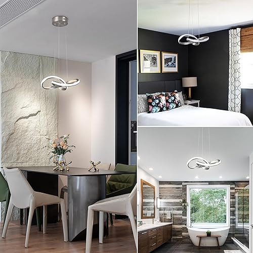 Miniatura 7 de Moderna lámpara colgante LED contemporánea de anillo redondo de níquel con 4000 K y 59 pulgadas de altura ajustable lámpara colgante para cocina,