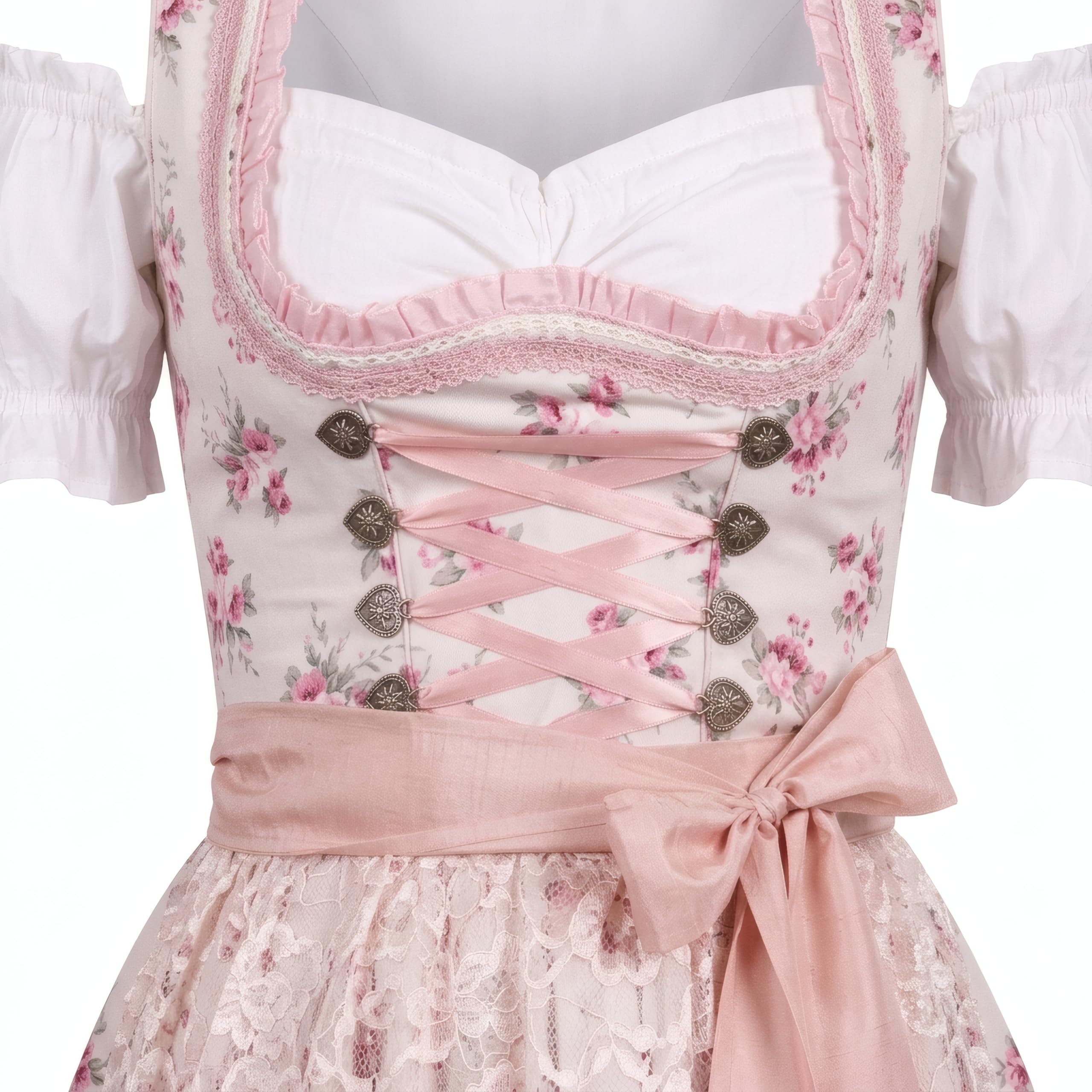 Kleid Dirndl Damen 3 TLG, Midi für Oktoberfest, mit Schürze und Bluse, 534GT