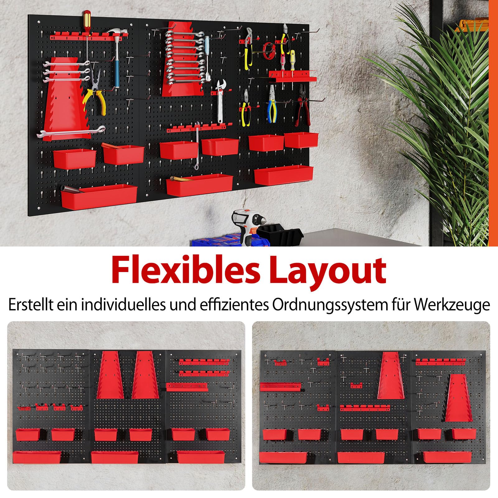 GYMAX Werkzeugwand aus Metall, 120 x 60 x 2 cm, Werkzeughalter Set mit Haken, Aufbewahrungsboxen & Werkzeughalter, Werkzeug Lochwand für Werkbank, Garage, Bastelraum