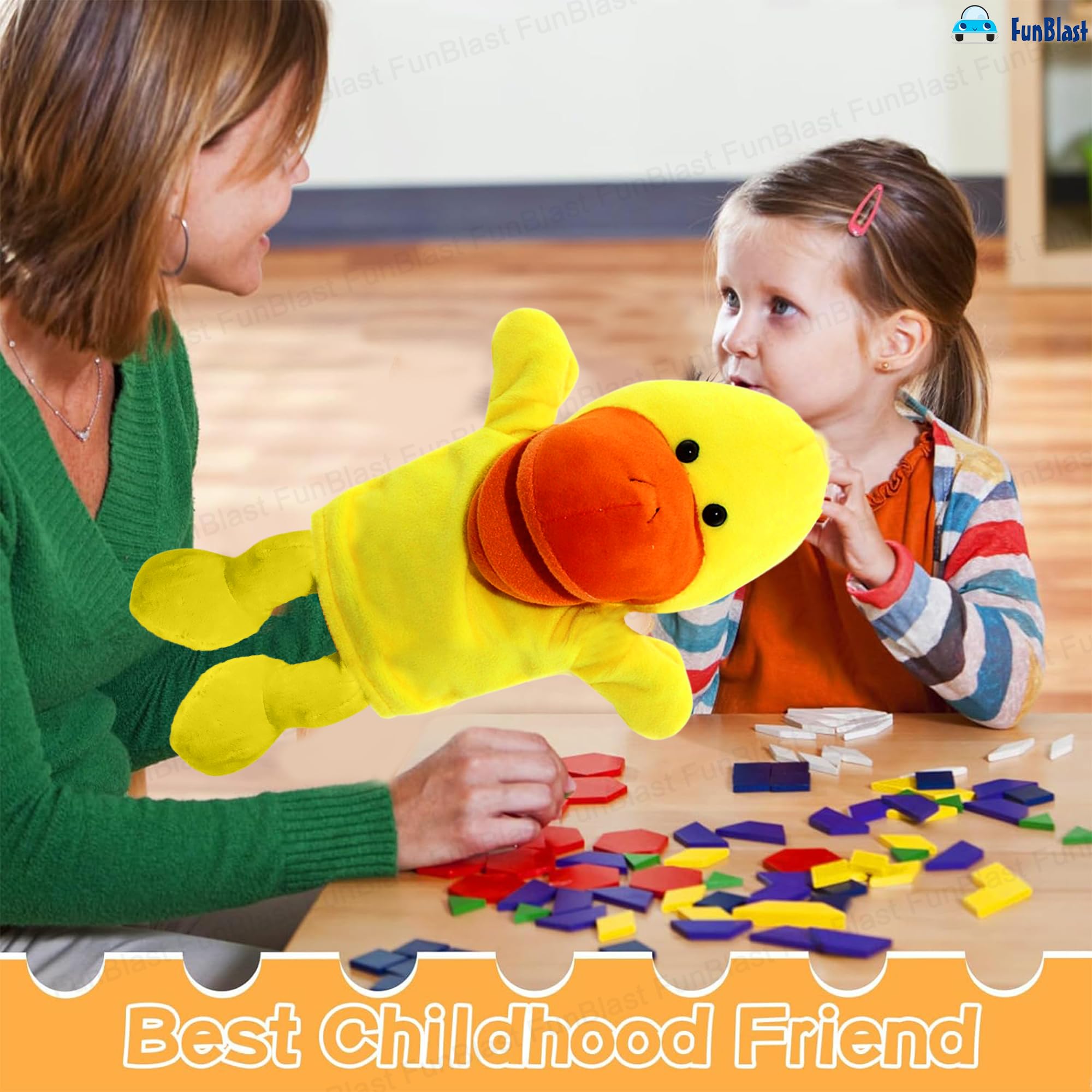 FunBlast Hand Puppets for Kids - Cute Animal Soft & Interactive Plush Duck Puppets for Storytelling, Role Play & Learning Toys, Perfect for Toddlers & Children (Yellow) 2