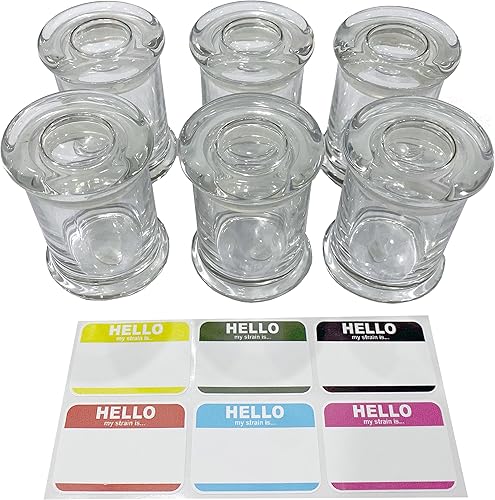 CaliFactory PopTop - Tarro de vidrio prémium para almacenamiento de hierbas (juego de 6 piezas)