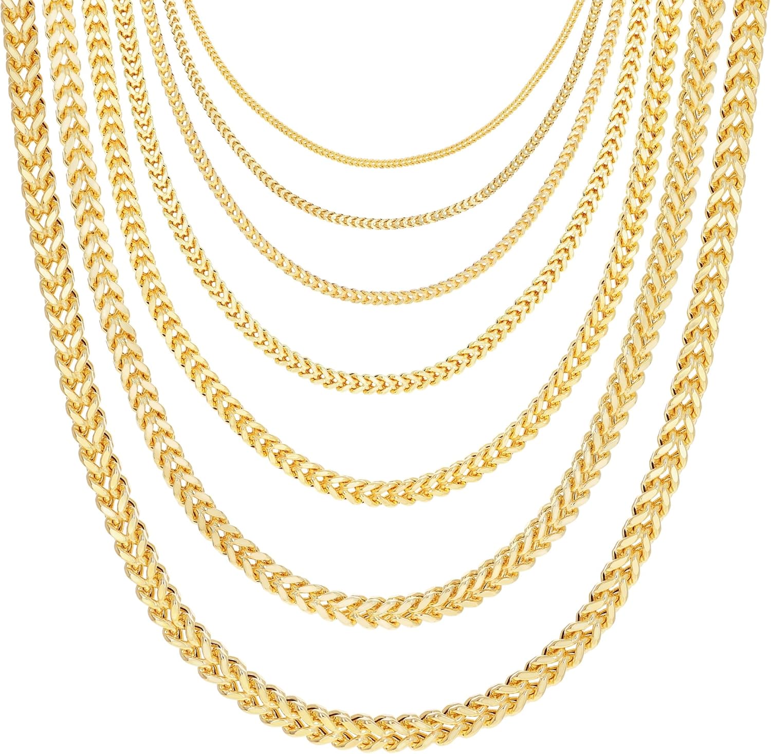 Nuragold 10K Real Yellow Gold Franco Square Chain Wheat Necklace 16"-30" (1.5mm-6mm) Italian Jewelry for Men & Women