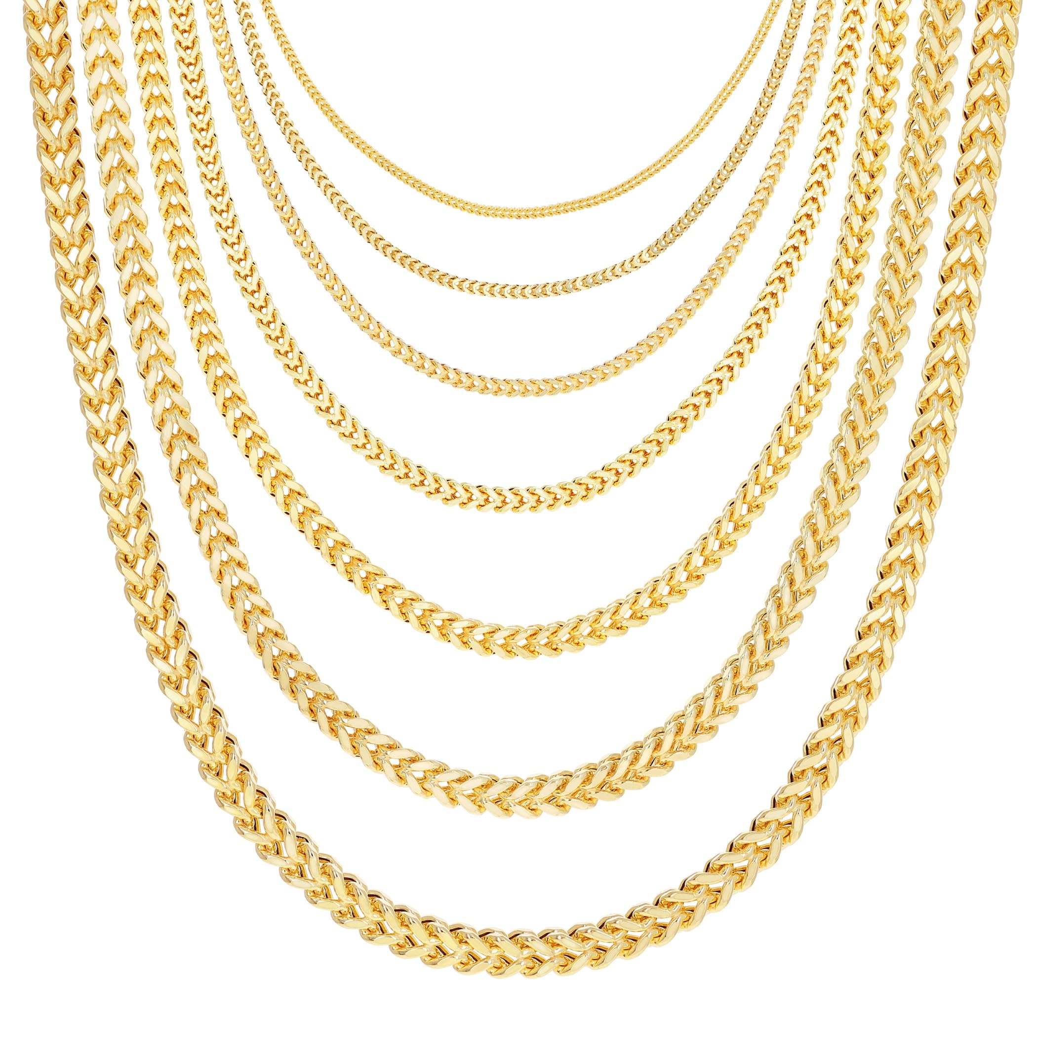 Nuragold 10K Real Yellow Gold Franco Square Chain Wheat Necklace 16"-30" (1.5mm-6mm) Italian Jewelry for Men & Women