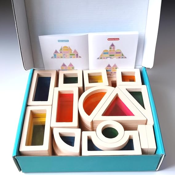 Rainbow Acrylic Blocks Toys for Toddler,Kids Toys,Rainbow Wooden Building Blocks for Toddler, 25 Pcs Rainbow Stacking Blocks Set,Montessori Educational Building Toys for Baby Boys Girls Gifts