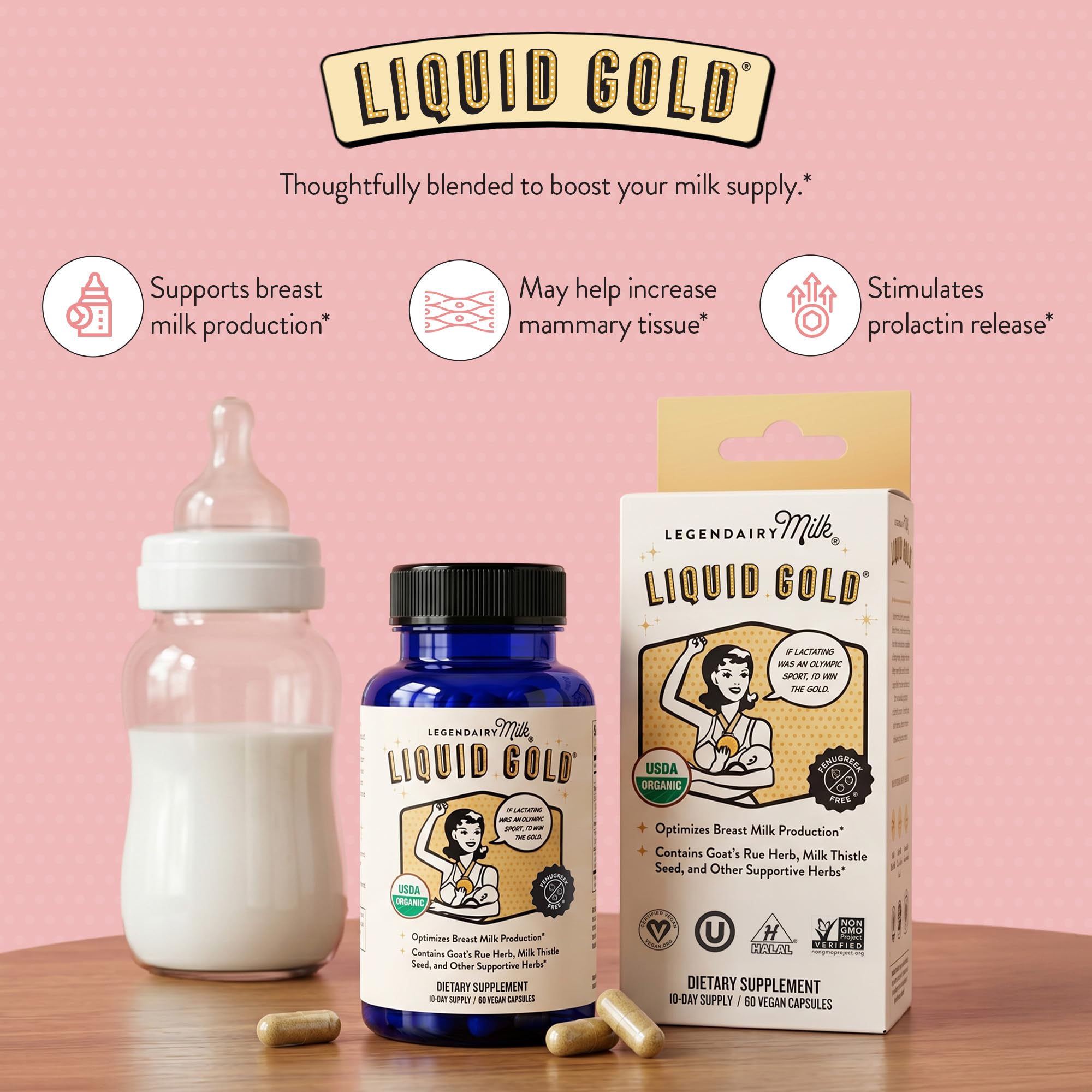 Legendairy Milk Liquid Gold Organic Lactation Support, 60 Capsules — Amazon image 3