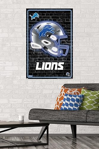 Miniatura 2 de NFL Detroit Lions - Póster de pared con casco neón 23, 34 pulgadas de largo x 22.4 pulgadas de ancho, versión sin marco