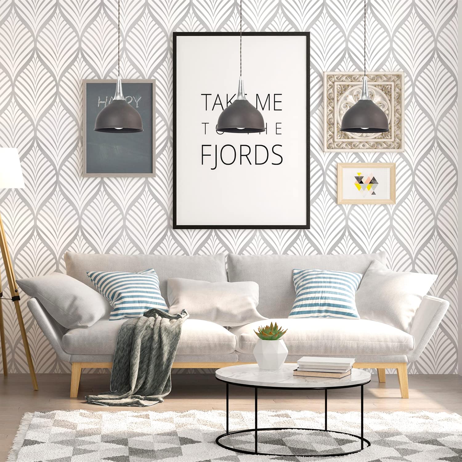 Ismoon Papier Peint Géométrique Blanc Et Argenté De 44 X