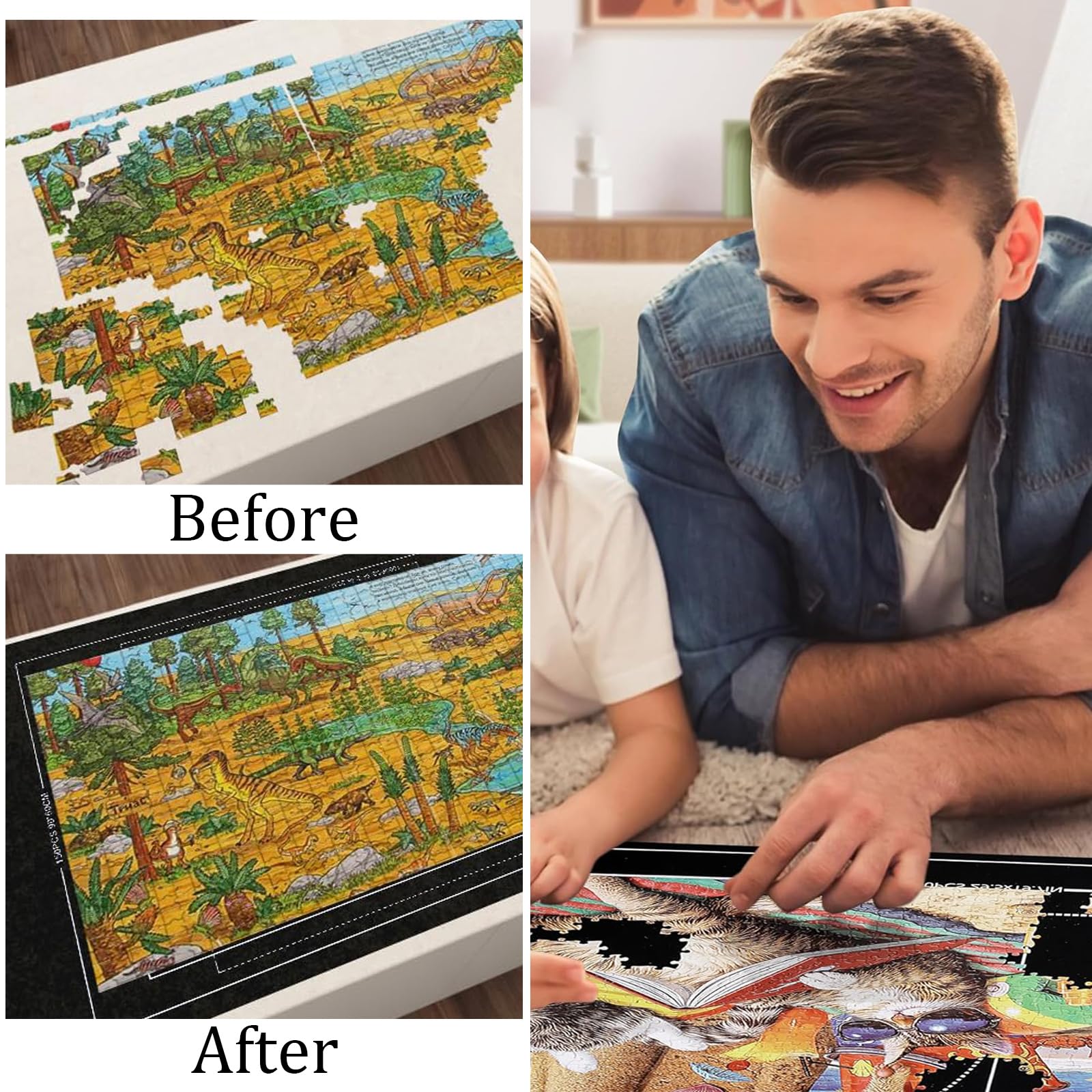 Tapete Puzzle, Fieltro Tapete Puzzle para 1500 Piezas, Plegable Alfombra Puzzles con Bomba Inflable, Estera de Rompecabezas Portátil, Antideslizante Puzzles para Almacenar Rompecabezas