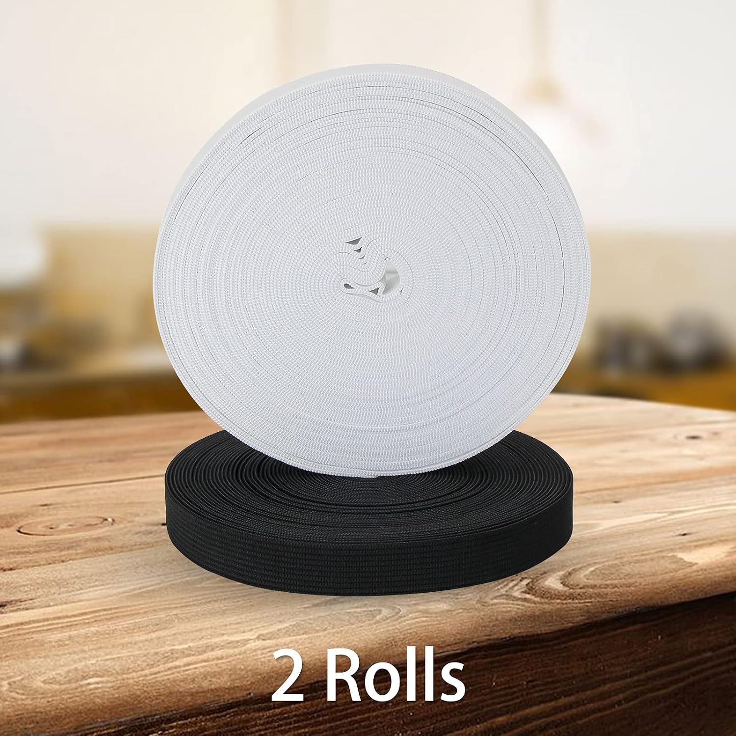 5/8 Inch 2 Rolls Elastic Band Roll Elastic Spool Stretch Strap for Sewing Trouser Skirt (White 11Yard, Black 11Yard)
